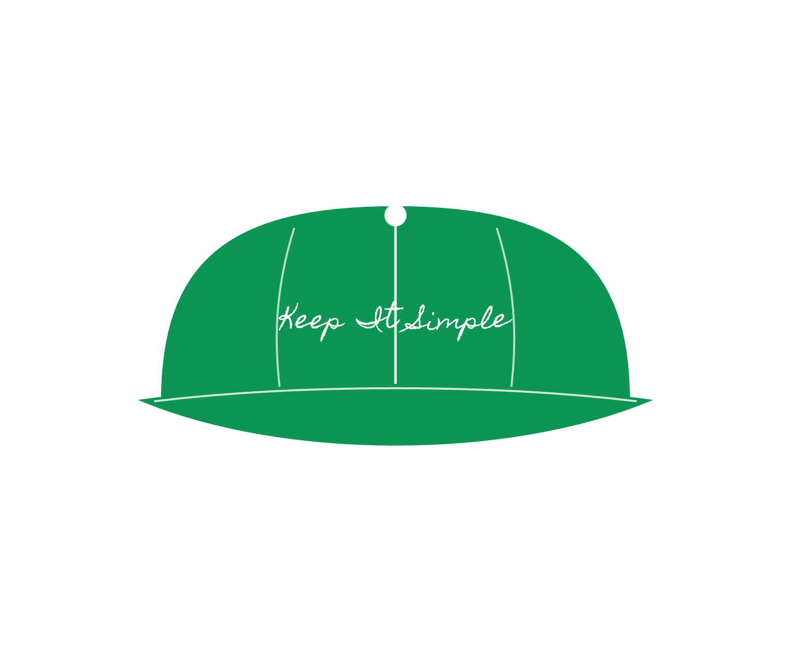 Green trucker hat with white Keep It Simple chainstitch script