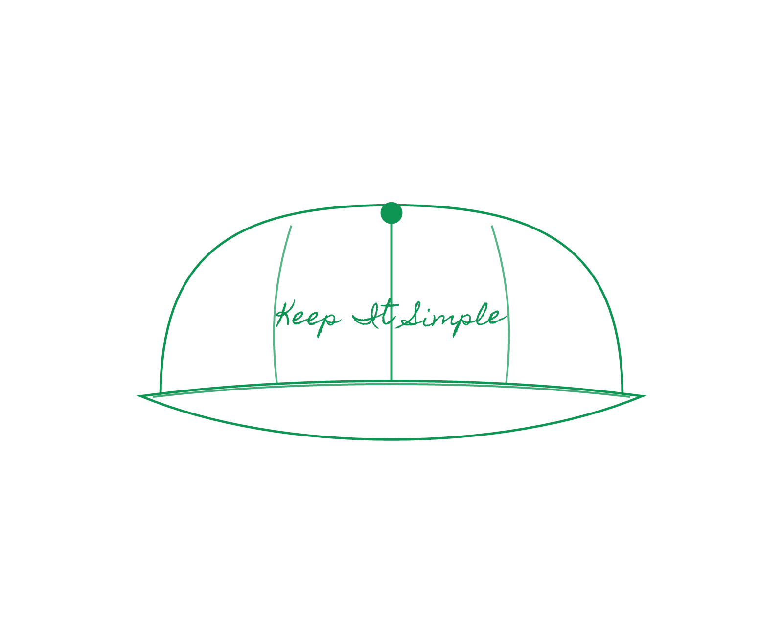 All-white trucker hat with green Keep It Simple script
